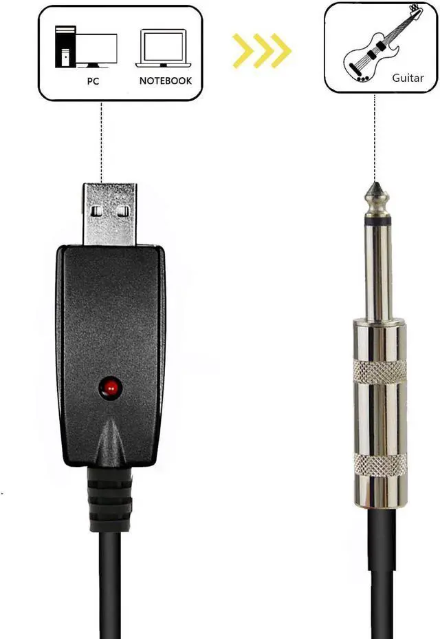 Alt view image 3 of 6 - USB Guitar Cable Werleo 10 feet USB Interface Male to 6.35mm 1/4" Mono Male Electric Guitar Cable Studio Audio Connector Cords Adapter for Instruments Recording Singing