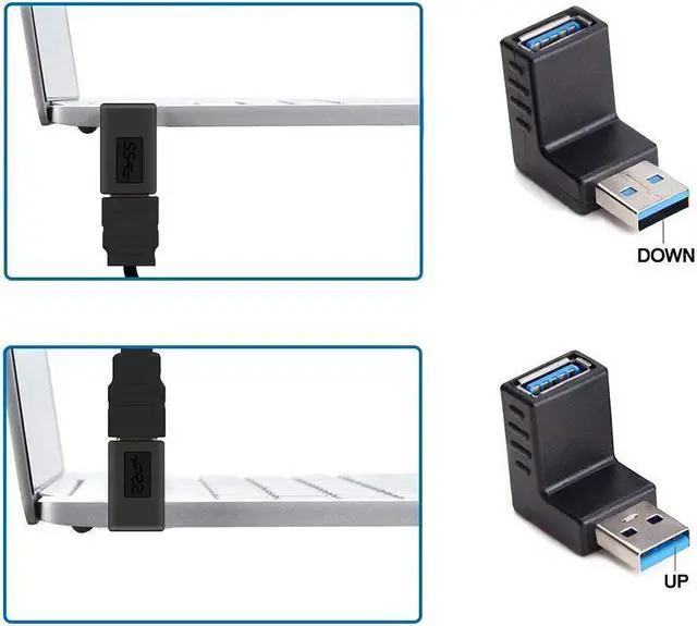 Alt view image 5 of 6 - USB 3.0 Adapter Couplers USB 3.0 Adapter USB 3.0 Extension Cable 90 Degree Male to Female USB Extension Connector Extender Plug Coupler Extender 4PCS -Including Left / Right / Up / Down Angle Adapter