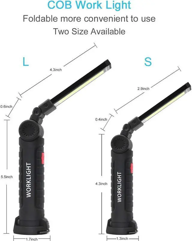 Alt view image 2 of 6 - COB LED Work Light Werleo USB Rechargeable Pocket LED Light COB Lamp 360° Rotate 5 Lighting Modes + Magnetic Base and Swivel Hook Water-Resistant Inspection Work Light Portable Torch Light