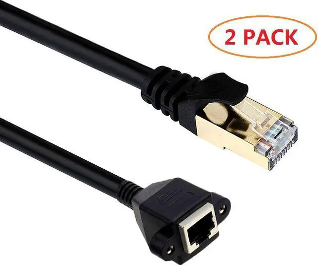 Main image of Werleo 2-Pack Ethernet Extension Cable CAT 5E RJ45 Male to Female Shielded LAN Network Patch Cord  LAN Network Cable with Gold Plated Plug Black
