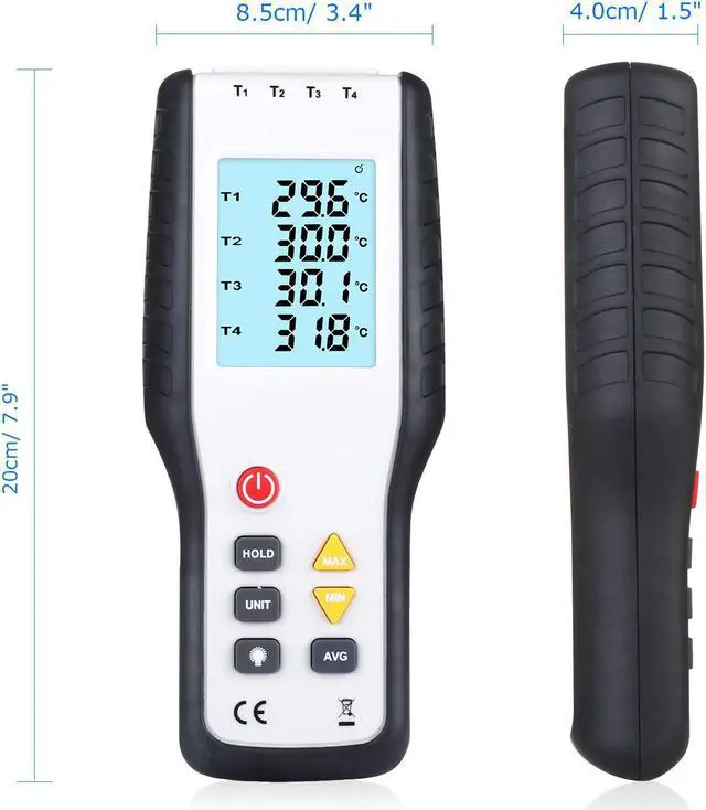 Alt view image 5 of 7 - Thermocouple Thermometer WERLEO 4 Channel K Type Digital Thermometer Thermocouple Digital Temperature Meter Tester  -200~1372°C / 2501°F Sensor