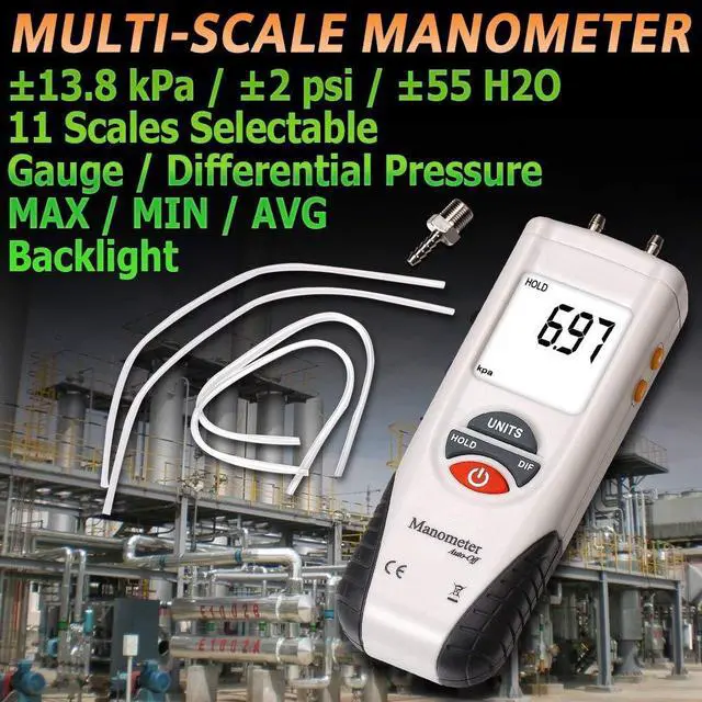 Alt view image 6 of 7 - Digital Manometer WERLEO Digital Air Pressure Meter and Differential Pressure Gauge HVAC Gas Pressure Tester Large LCD Display with Backlight - Battery Included