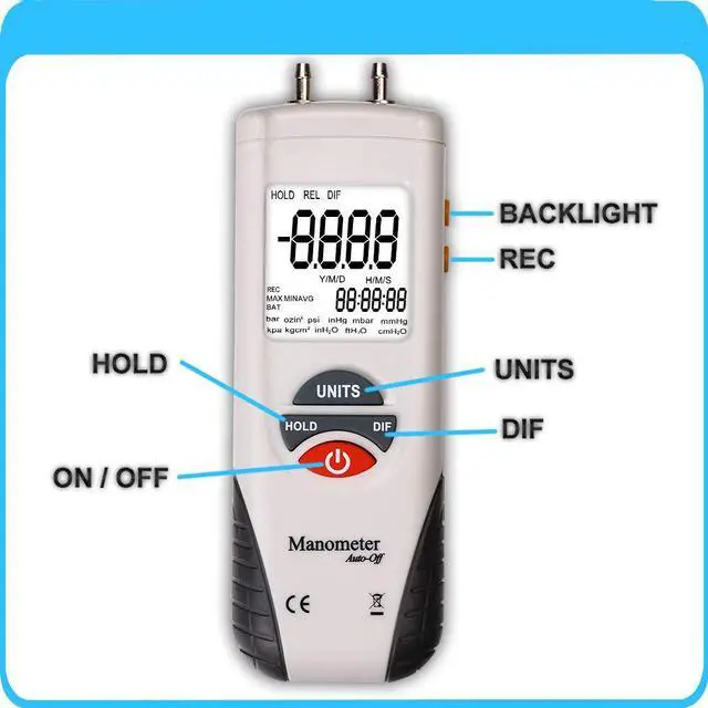 Alt view image 4 of 7 - Digital Manometer WERLEO Digital Air Pressure Meter and Differential Pressure Gauge HVAC Gas Pressure Tester Large LCD Display with Backlight - Battery Included