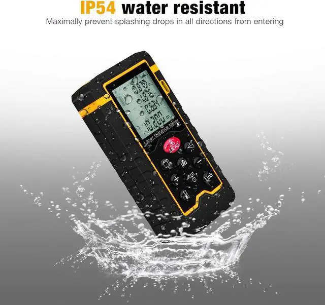Alt view image 3 of 7 - Laser Distance Measurement 328FT / 100M High Precision Waterproof Handheld Digital Laser Measure w/ LCD Backbit Volume Area Pythagorean Continuous Measurement - Carry Pouch Lanyard & Battery Included