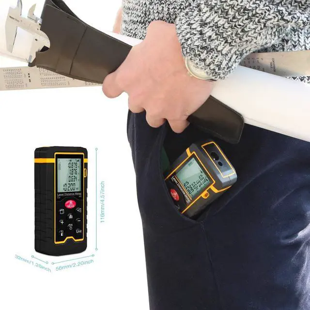 Alt view image 4 of 7 - Laser Distance Measurement 131FT / 40M High Precision Waterproof Handheld Digital Laser Measure w/ LCD Backbit Volume Area Pythagorean Continuous Measurement - Carry Pouch Lanyard & Battery Included