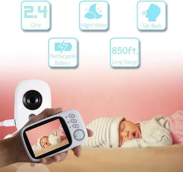 Alt view image 2 of 7 - Werleo 3.2" Video Baby Monitor with Digital Camera 2.4GHz Wireless Long Range Infrared Night Vision Two Way Audio VOX and Temperature Monitoring 8 Lullabies and High Capacity Battery