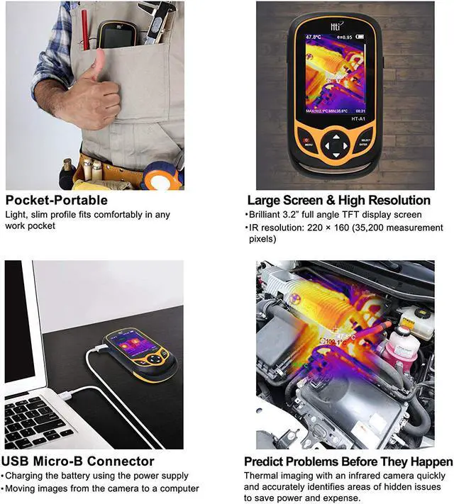 Alt view image 6 of 7 - Thermal Imaging Camera Handheld Infrared Thermal Imager Industrial Thermal Imaging Multimeter with Real-Time Thermal Image Resolution 220 x 160 - Temperature Measurement Range -4°F to 572°F