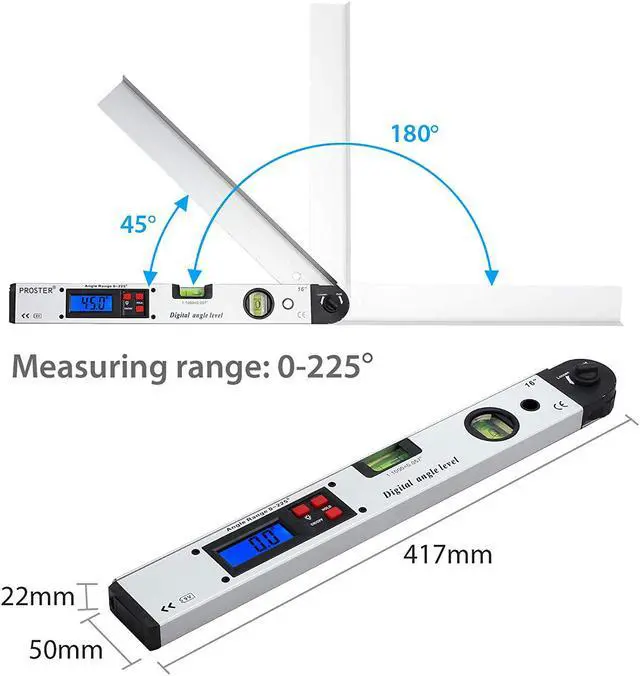 Alt view image 4 of 7 - Werleo Digital Angle Gauge 0-225° Digital Inclinometer Protractor Angle Finder with LCD Spirit Level 400mm / 16 inch for Vertical Horizontal Dual Spirit Level