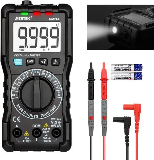 Main image of Digital Multimeter TRMS 9999 Counts MESTEK AC DC Current Voltage Auto-Ranging NCV VFC Battery Tester Amp Volt Ohm Hz Diode Resistance Frequency Capacitance Continuity Meter with Probes & Battery
