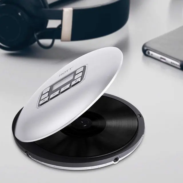 Alt view image 2 of 7 - Portable CD Player HOTT Walkman CD Player LCD Display Anti-Skip Protection Shockproof Function Only Support 5 Formats CD CD-R CD-RW MP3 CD-DA WMA Audio Files Silver