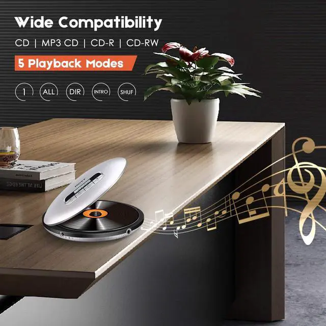 Alt view image 4 of 7 - Portable CD Player HOTT Personal Compact Disc Player LCD Display with Headphones Compact Walkman CD Player with Electronic Skip Protection Anti-Shock Function Silver