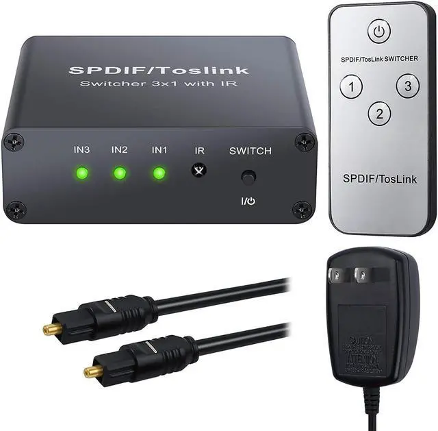 Main image of Werleo 3 Ports Toslink Switch Aluminum Alloy 3x1 Digital Optical Audio Switcher with IR Remote Control 3 in 1 Out Supports Dolby - AC3 DTS LPCM2.0 for PS3 PS4 Xbox Blu-Ray Player to AV Amplifier