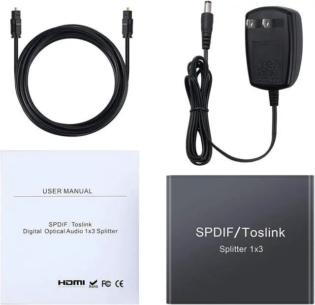 Alt view image 7 of 7 - Werleo 3 Port SPDIF Toslink Optical Digital Audio Splitter 1x3 Aluminum Alloy Material SPDIF Toslink 1 In 3 Out Support LPCM 2.0 DTS Dolby-AC3 with Optical Cable for PS3 Xbox Blue-Ray DVD HDTV
