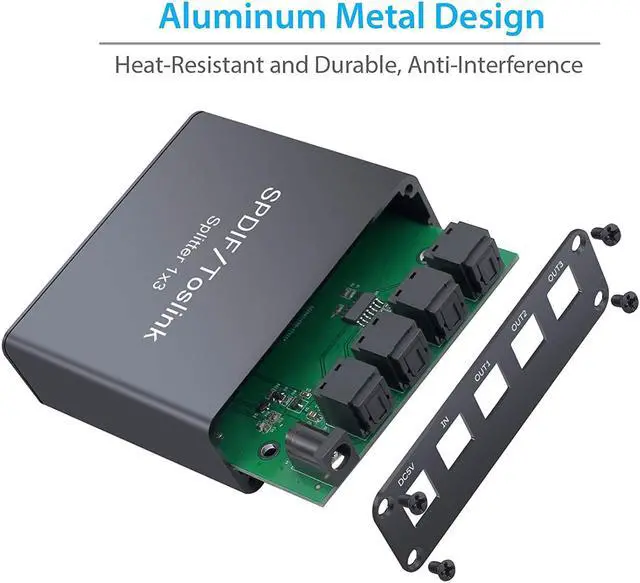 Alt view image 5 of 7 - Werleo 3 Port SPDIF Toslink Optical Digital Audio Splitter 1x3 Aluminum Alloy Material SPDIF Toslink 1 In 3 Out Support LPCM 2.0 DTS Dolby-AC3 with Optical Cable for PS3 Xbox Blue-Ray DVD HDTV