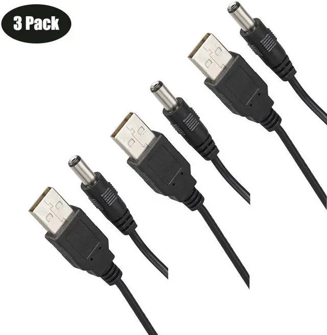 Main image of Werleo 3 Packs 3FT USB 2.0 A Type Male to DC 5.5x2.5mmmm 5V DC Barrel Jack Power Cable Cord Black Usb to 5V Power Cable Usb to Dc Power Cable