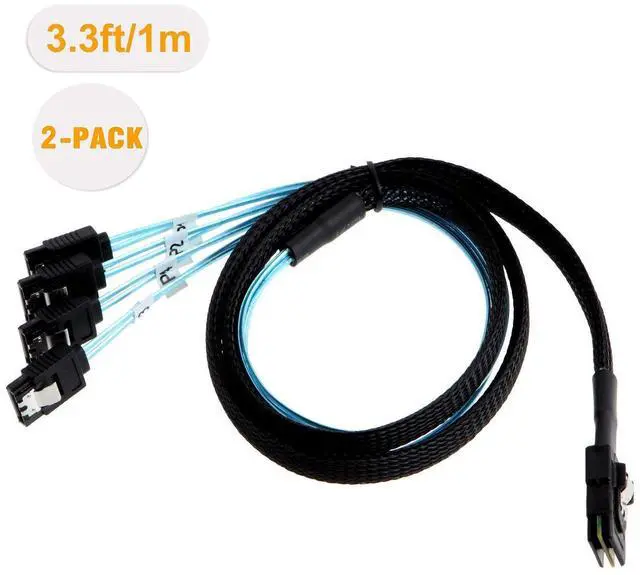 Alt view image 7 of 7 - Werleo 2 Packs 3.3ft Mini SAS 36Pin SFF-8087 Male to 4 SATA 7Pin female Cable Mini SAS Host Internal Cable to target HDD Hard Drive Splitter Cable
