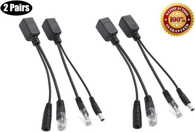 Main image of Passive PoE Injector Splitter Kit with 5.5x2.1mm DC Power Adaptor Connector Supports 10 / 100Mbps WLAN Router Switch Surveillance Camera Wireless Access Point Black - 2 Pairs