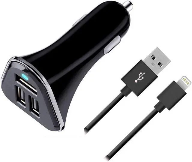 Main image of USB Car Charger Werleo 3 Port USB Car Adapter With 5V, 5.2A 30W And Lightning to USB sync Cable for IPhone X 8 8 Plus 7 7 Plus 6 6S Plus  5 5S 5C IPad IPod Samsung