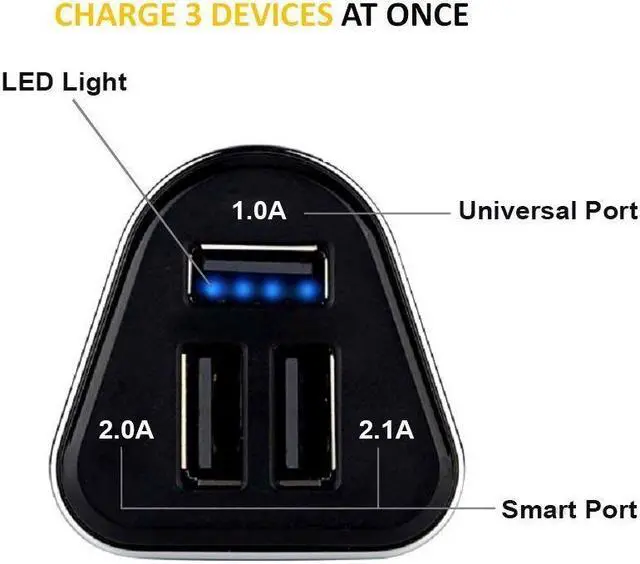 Alt view image 5 of 7 - USB Car Charger Werleo 3 Port USB Car Adapter With 5V, 5.2A 30W And Lightning to USB sync Cable for IPhone X 8 8 Plus 7 7 Plus 6 6S Plus  5 5S 5C IPad IPod Samsung