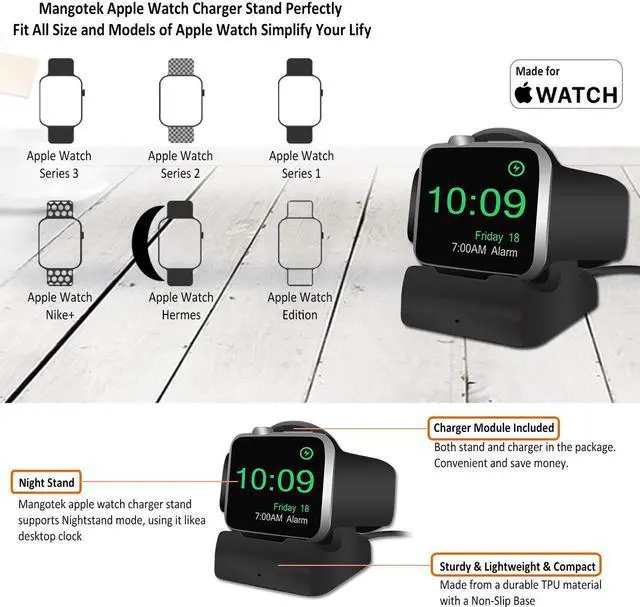 Alt view image 3 of 4 - Apple Watch Wireless Charger Stand Charging Station Dock with Built-in Magnetic Charging Cable and Nightstand Mode Compatible with Apple Watch Series 4 Series 3 Series 2 and Series 1