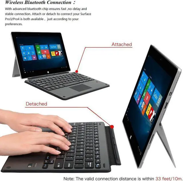 Alt view image 4 of 7 - Bluetooth Keyboard For Microsoft Surface Pro 3 Pro 4 Pro 5 with Touchpad Werleo Ultra-Slim Portable Aluminum Wireless Bluetooth Keyboard For Surface Pro 3 / Surface Pro 4 / Pro 5