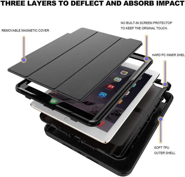 Alt view image 3 of 7 - New iPad 9.7 2017 2018 Case Werleo Heavy Duty Full Body Rugged Protective Case Cover Auto Sleep Wake Up Stand Folio Case Three Layer Hard Bumper Case for Apple iPad 9.7 inch 2017 2018 Release 5th 6th