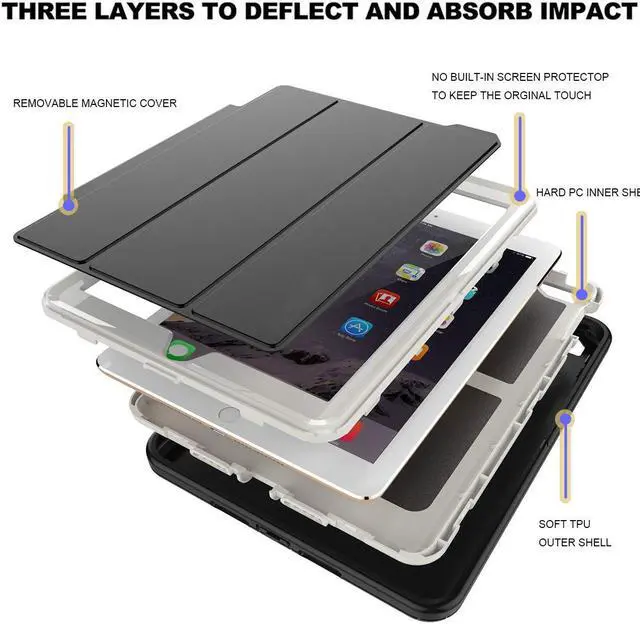 Alt view image 3 of 6 - New iPad 9.7 2017 2018 Case Werleo Heavy Duty Full Body Rugged Protective Case Cover Auto Sleep Wake Up Stand Folio Case Three Layer Hard Bumper Case for Apple iPad 9.7 inch 2017 2018 Release 5th 6th