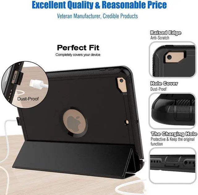 Alt view image 2 of 6 - New iPad 9.7 2017 2018 Case Werleo Heavy Duty Full Body Rugged Protective Case Cover Auto Sleep Wake Up Stand Folio Case Three Layer Hard Bumper Case for Apple iPad 9.7 inch 2017 2018 Release 5th 6th