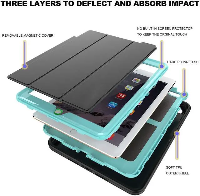 Alt view image 3 of 7 - New iPad 9.7 2017 2018 Case Werleo Heavy Duty Full Body Rugged Protective Case Cover Auto Sleep Wake Up Stand Folio Case Three Layer Hard Bumper Case for Apple iPad 9.7 inch 2017 2018 Release 5th 6th