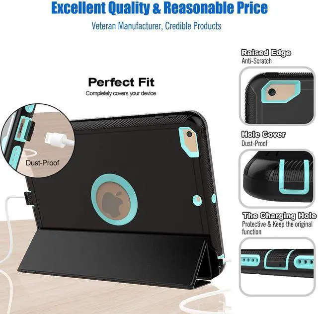 Alt view image 2 of 7 - New iPad 9.7 2017 2018 Case Werleo Heavy Duty Full Body Rugged Protective Case Cover Auto Sleep Wake Up Stand Folio Case Three Layer Hard Bumper Case for Apple iPad 9.7 inch 2017 2018 Release 5th 6th