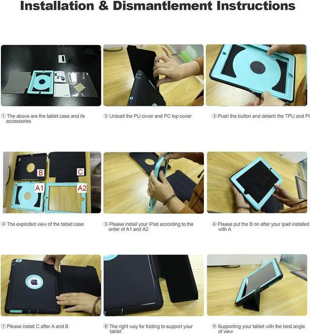 Alt view image 7 of 7 - New iPad 9.7 2017 2018 Case Werleo Heavy Duty Full Body Rugged Protective Case Cover Auto Sleep Wake Up Stand Folio Case Three Layer Hard Bumper Case for Apple iPad 9.7 inch 2017 2018 Release 5th 6th