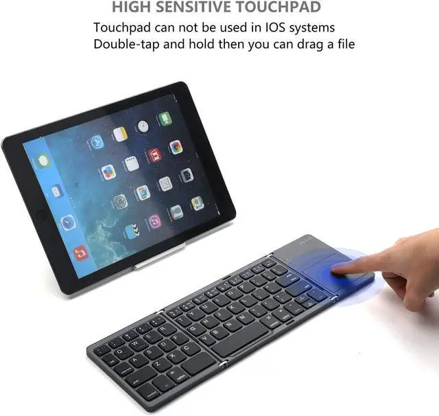 Alt view image 3 of 7 - Foldable Bluetooth Keyboard Werleo Pocket Size Portable Ultra Slim Mini Bluetooth Wireless Keyboard with Touchpad for Android IOS Smart Phone Windows PC Tablet with Rechargable Li-ion Battery