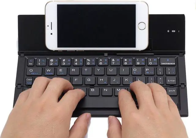 Alt view image 5 of 7 - Folding Wireless Bluetooth Keyboard Werleo Portable Ultra-thin Aluminum Alloy Wireless BT Keyboard with Kickstand Universal for Apple iPhone iOS Android Smartphone Laptop Macbook Tablet Windows