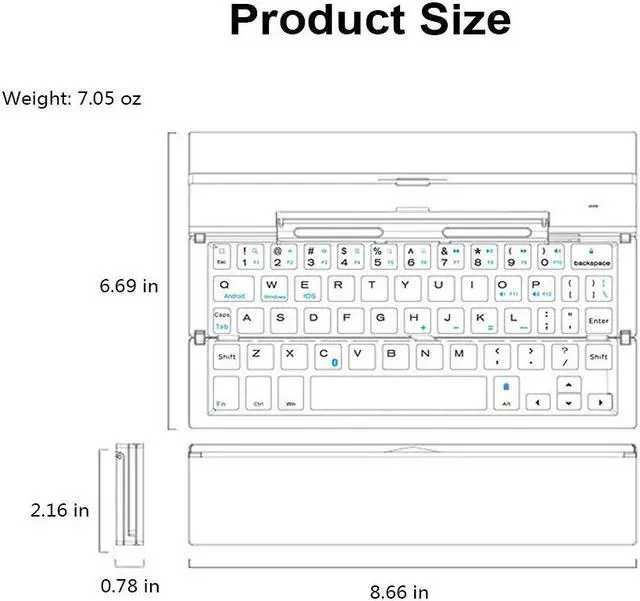 Alt view image 4 of 7 - Folding Wireless Bluetooth Keyboard Werleo Portable Ultra-thin Aluminum Alloy Wireless BT Keyboard with Kickstand Universal for Apple iPhone iOS Android Smartphone Laptop Macbook Tablet Windows