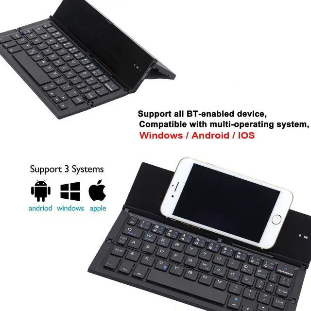 Alt view image 2 of 7 - Folding Wireless Bluetooth Keyboard Werleo Portable Ultra-thin Aluminum Alloy Wireless BT Keyboard with Kickstand Universal for Apple iPhone iOS Android Smartphone Laptop Macbook Tablet Windows