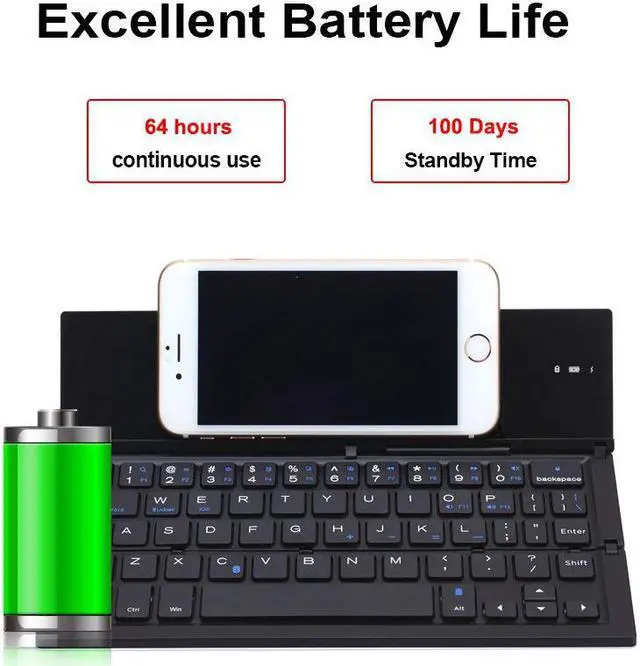 Alt view image 3 of 7 - Folding Wireless Bluetooth Keyboard Werleo Portable Ultra-thin Aluminum Alloy Wireless BT Keyboard with Kickstand Universal for Apple iPhone iOS Android Smartphone Laptop Macbook Tablet Windows