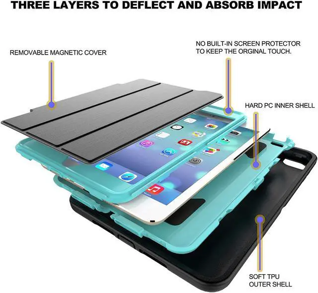 Alt view image 4 of 7 - iPad Mini 4 Case WERLEO Three Layer Drop Protection Rugged Protective Cover Heavy Duty iPad Mini Stand Case with Magnetic Smart Auto Wake Sleep Cover for Apple iPad Mini 4 Smart Case