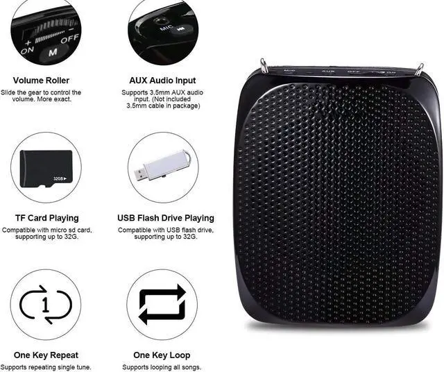 Alt view image 5 of 7 - Werleo Portable Rechargeable Mini Voice Amplifier With Wired Microphone Headset and Waistband Supports MP3 Format Audio for Teachers Singing Coaches Training Presentation Tour Guide