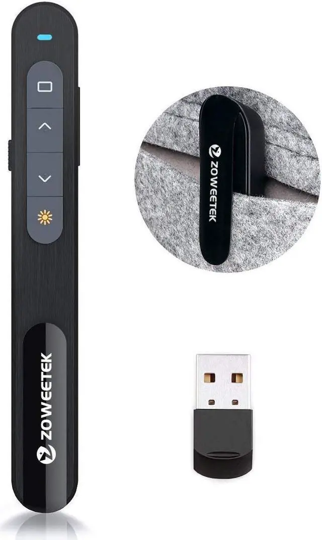 Alt view image 3 of 7 - Zoweetek Rechargeable Wireless Presenter PowerPoint Remote Clicker with Red Laser Pointer and Volume Control