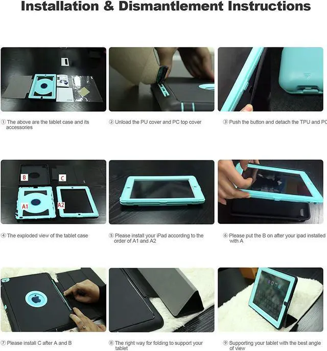 Alt view image 7 of 7 - Werleo iPad 2 3 4 Case Three Layer Drop Protection Rugged Protective Heavy Duty iPad 4 Case Smart Cover with Auto Wake Sleep Function Magnetic Stand Cover for Apple iPad 2 iPad 3 iPad 4