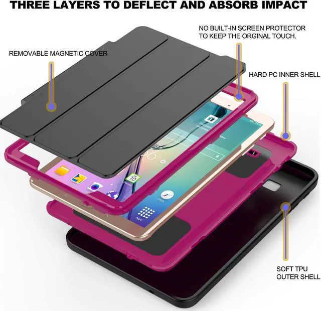 Alt view image 3 of 7 - WERLEO Samsung Galaxy Tab E 9.6 Case Three Layer Drop Protection Full Body Rugged Protective Case with Auto Sleep Wake Magnetic Smart Stand Cover for Samsung Galaxy T560  Model SM-T560 SM-T561 Cover