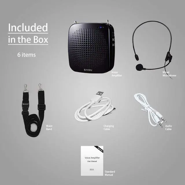 Alt view image 5 of 7 - Portable Voice Amplifier 15W SHIDU Personal Speaker Music Player Rechargeable Teacher Microphone Headset for Teachers Tour Guides Coaches Classroom Singing Yoga Fitness Instructors Presentations Black