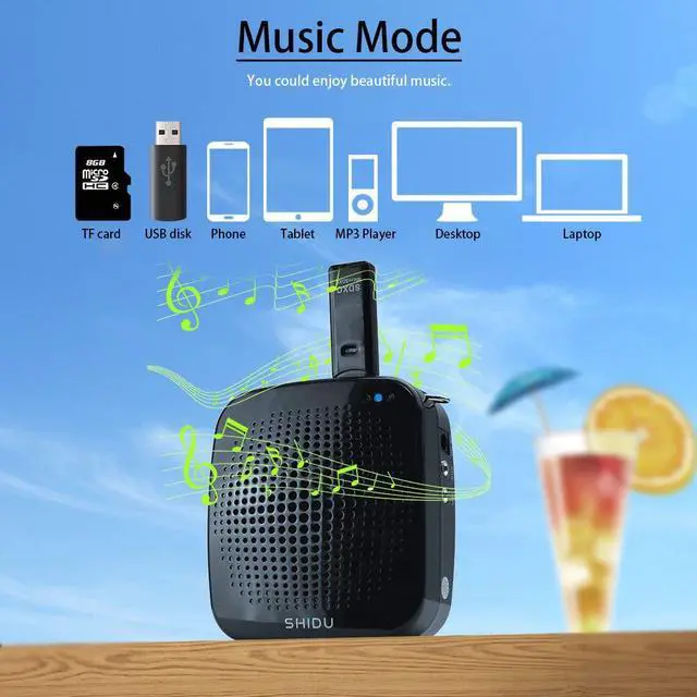 Alt view image 4 of 7 - Portable Voice Amplifier 15W SHIDU Personal Speaker Music Player Rechargeable Teacher Microphone Headset for Teachers Tour Guides Coaches Classroom Singing Yoga Fitness Instructors Presentations Black