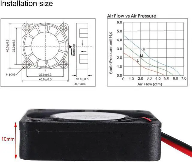 Alt view image 6 of 7 - Werleo 4pcs 3D Printer Fan 12V 0.08A DC Mini Quiet Cooling Fan 40X40X10mm with 28cm Cable for 3D Printer, DVR,and Other Small Appliances Series Repair Replacement