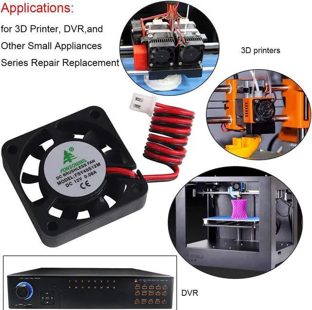 Alt view image 7 of 7 - Werleo 4pcs 3D Printer Fan 12V 0.08A DC Mini Quiet Cooling Fan 40X40X10mm with 28cm Cable for 3D Printer, DVR,and Other Small Appliances Series Repair Replacement