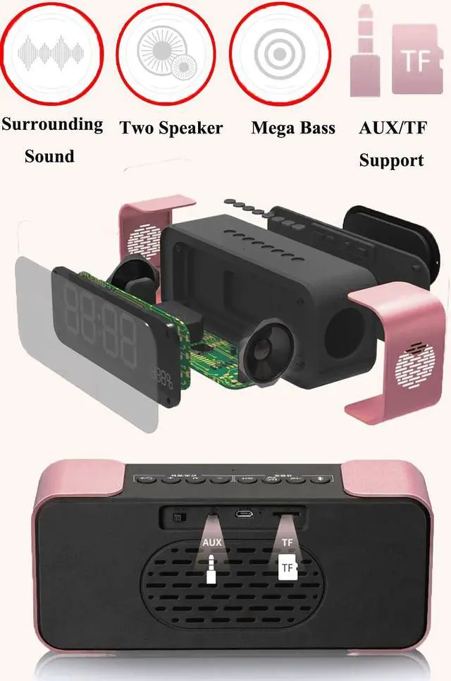 Alt view image 4 of 7 - Bluetooth Speaker Werleo Portable Wireless Stereo Speaker with Alarm Clock FM Radio LED Display Micrphone Hands-Free Two Subwoofer Enhanced Bass Hi-Fi Surround for iPhone iPad Samsung Tablet PC Home