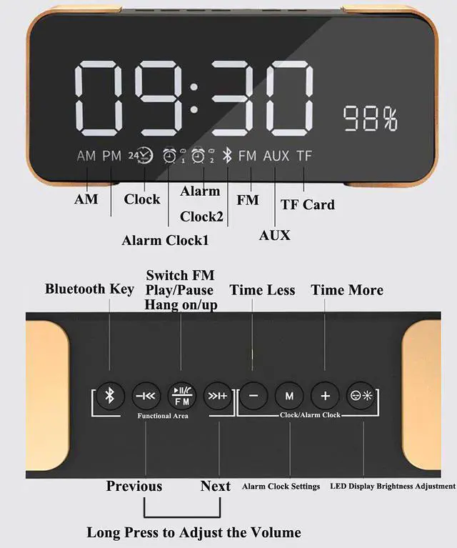 Alt view image 2 of 7 - Bluetooth Speaker Werleo Portable Wireless Stereo Speaker with Alarm Clock FM Radio LED Display Micrphone Hands-Free Two Subwoofer Enhanced Bass Hi-Fi Surround for iPhone iPad Samsung Tablet PC Home