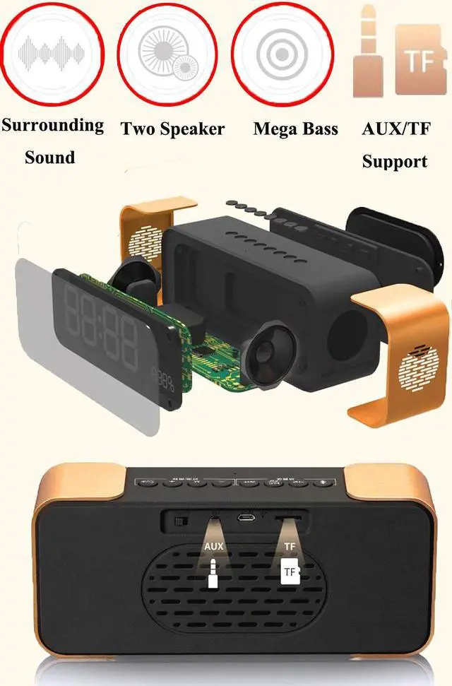Alt view image 4 of 7 - Bluetooth Speaker Werleo Portable Wireless Stereo Speaker with Alarm Clock FM Radio LED Display Micrphone Hands-Free Two Subwoofer Enhanced Bass Hi-Fi Surround for iPhone iPad Samsung Tablet PC Home