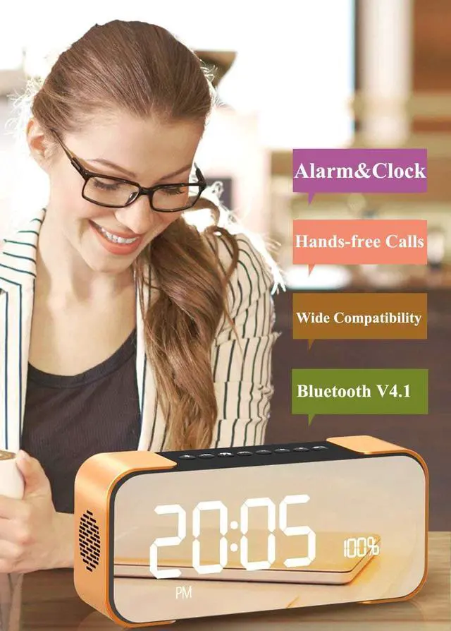Alt view image 5 of 7 - Bluetooth Speaker Werleo Portable Wireless Stereo Speaker with Alarm Clock FM Radio LED Display Micrphone Hands-Free Two Subwoofer Enhanced Bass Hi-Fi Surround for iPhone iPad Samsung Tablet PC Home