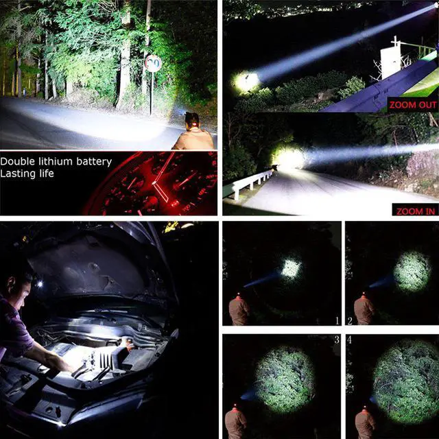 Alt view image 7 of 7 - Werleo 5000 Lumen 3 CREE T6 LED Super Bright Focus Zoom Headlamp Flashlight High Power Waterproof Headlight Torch for Hunting Hiking Running Camping Fishing Riding & Rechargeable Battery Wall Charger